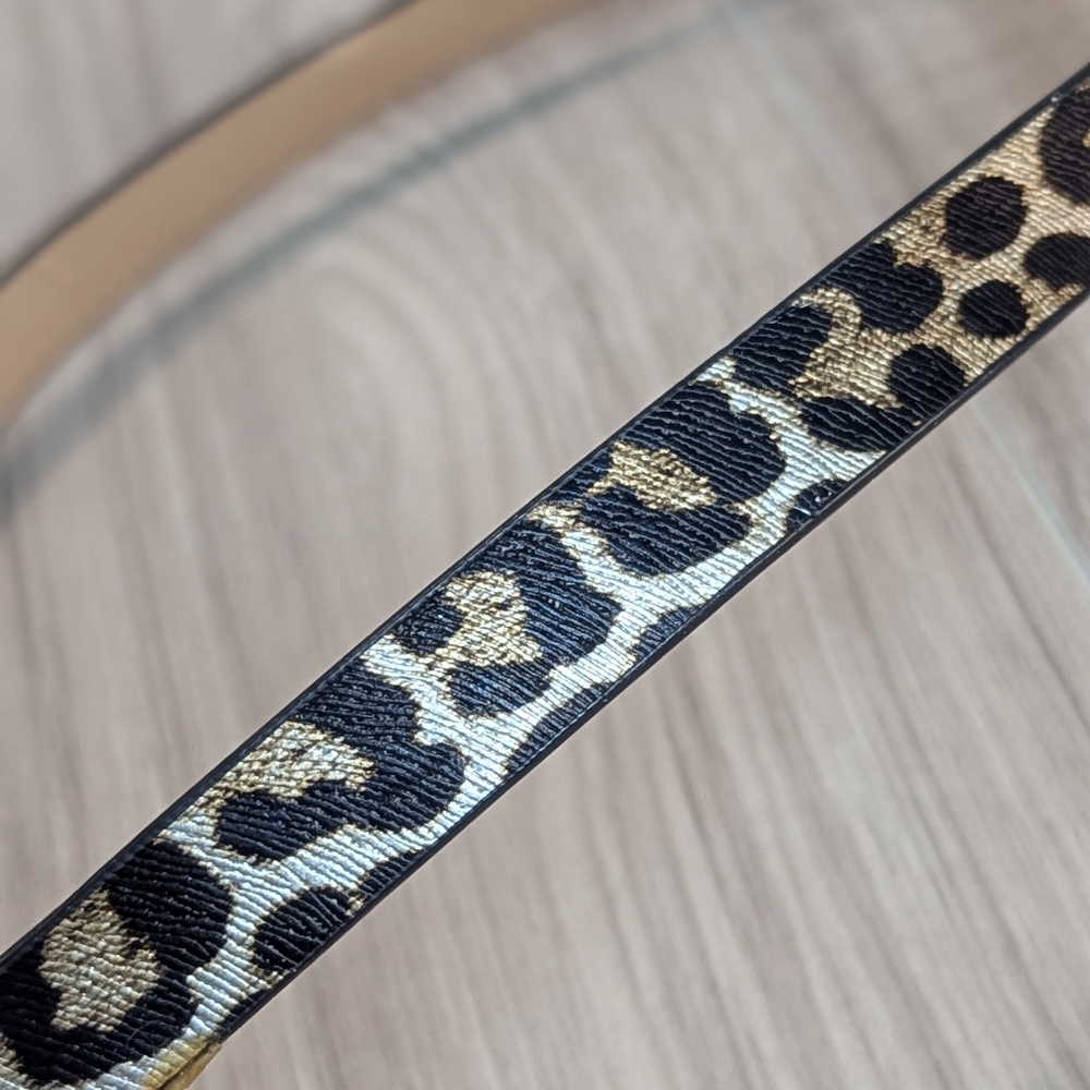 Women's Skinny Belt Metallic Leopard Print Chunky Gold Hardware VTG 90s - Picture 6 of 7